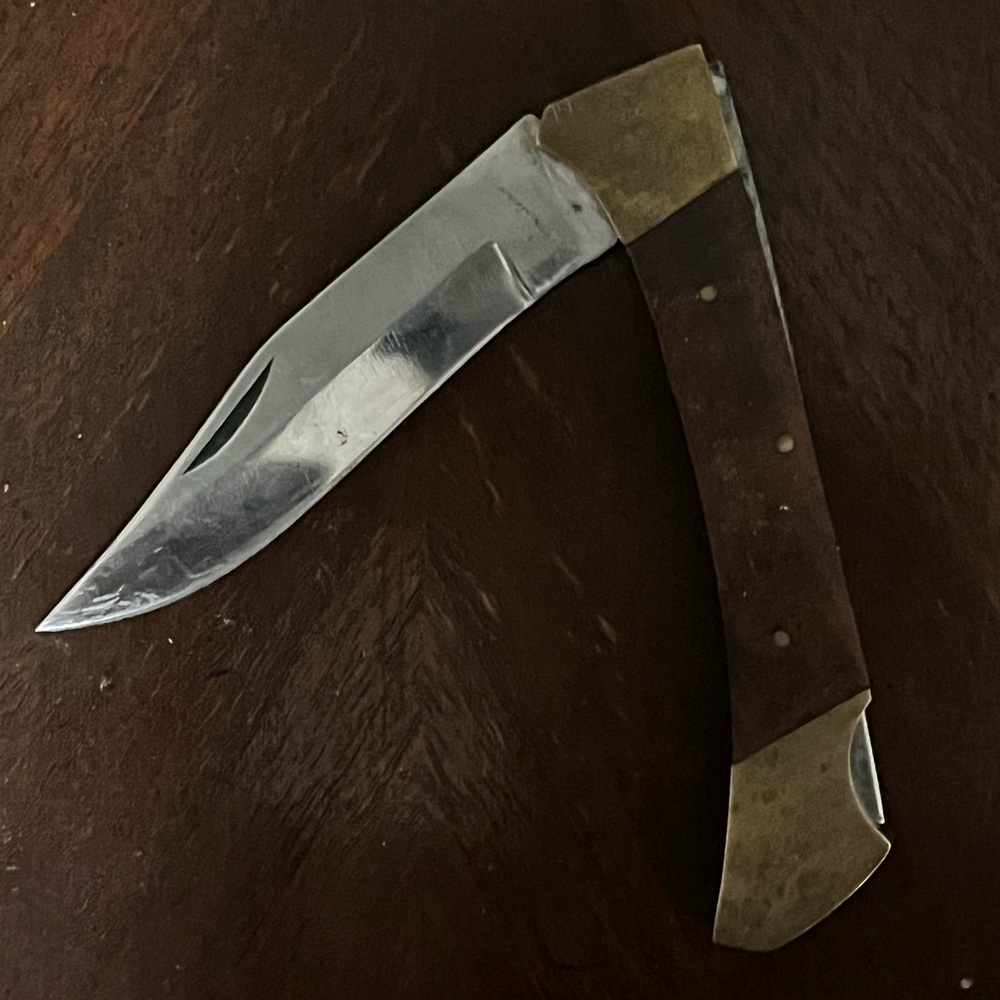 Valco Vintage 70s/80s Camping Knife with Wooden Handle and Gold Accents